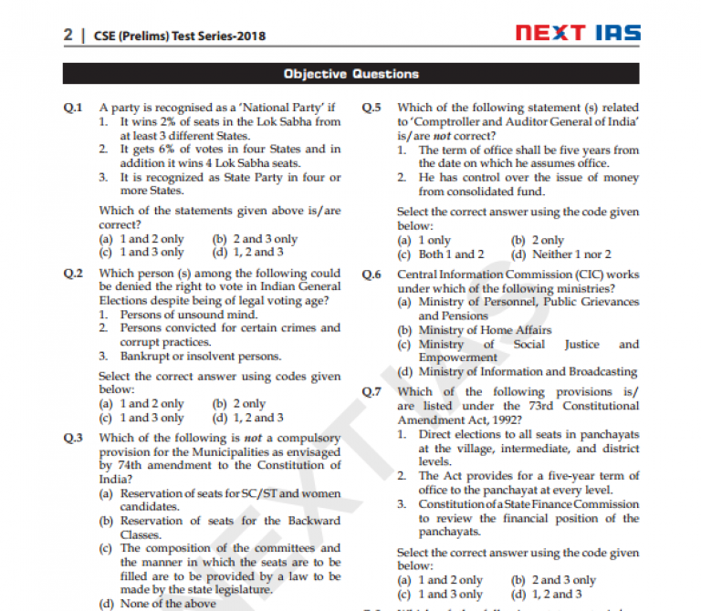 IAS Preliminary Test By Next IAS In English With Model Answers2021