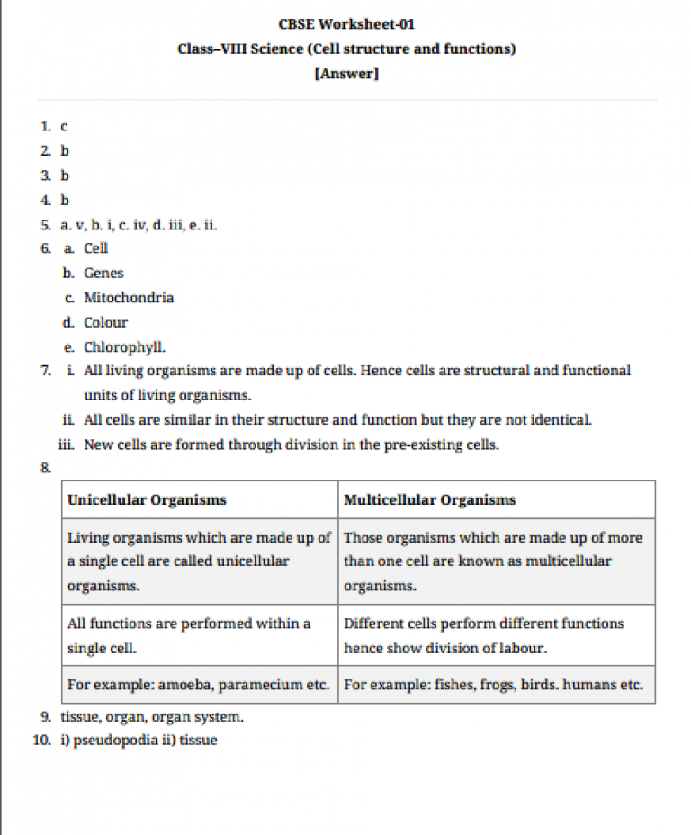 8th std science assignment answers