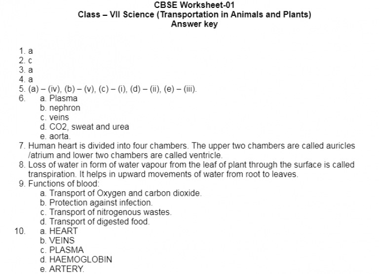 Science CBSE worksheet 7th Std. in English Medium with answers