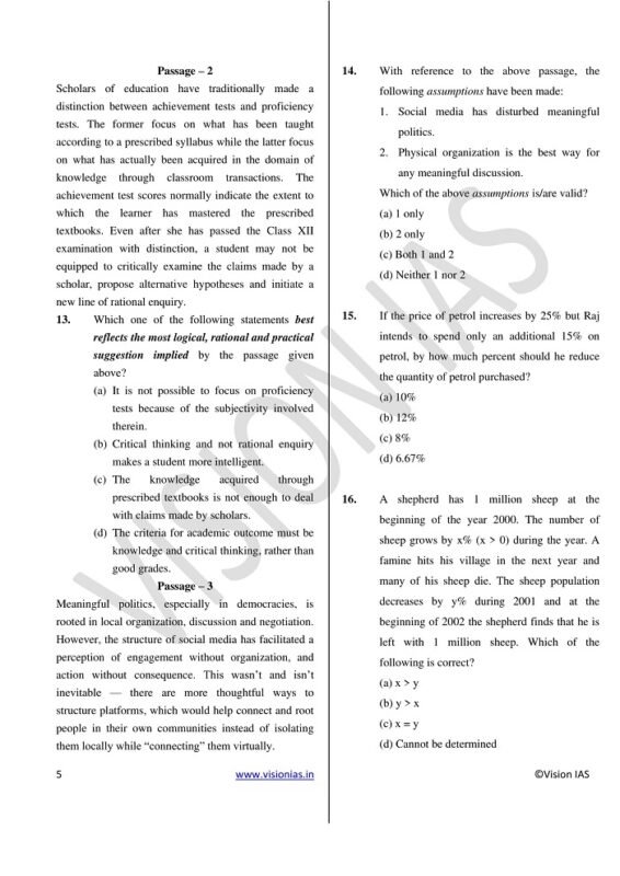 CSAT 14 Test Series by Vision IAS in English for Mains 2023
