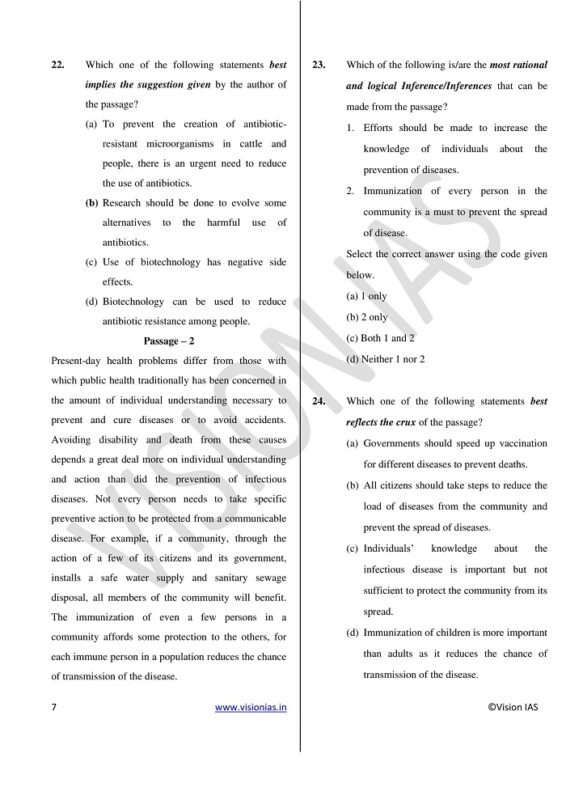 CSAT 14 Test Series by Vision IAS in English for Mains 2023