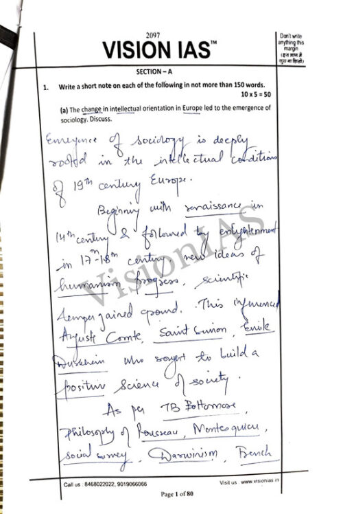 Sociology Test Copy by UPSC Topper Aayushi Bansal Rank-7 for Mains 2025 – Vision IAS-a