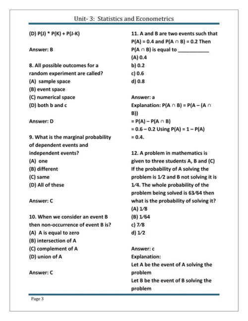 EduIQ Statistics and Econometrics (Unit-III) Printed Notes with MCQs by Bhardwaj Academy for NTA UGC NET/SET 2025-f