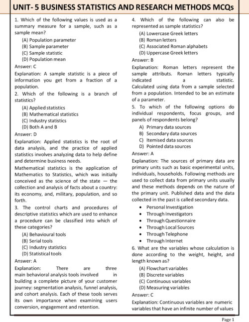 EduIQ Unit 5 & 6 Printed Notes for UGC NET Commerce with MCQs for Business Statistics, Research Methods, and HRM.-e