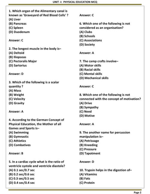 EduIQ Physical Education Unit 1 and 2 Printed Notes with MCQs and Answers for CSIR UGC NET SET JRF exam preparation-e