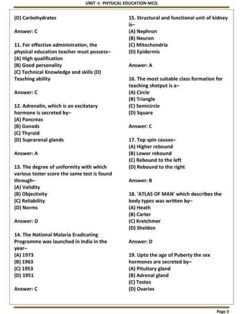 EduIQ Physical Education Unit 1 and 2 Printed Notes with MCQs and Answers for CSIR UGC NET SET JRF exam preparation-f